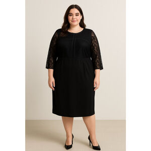 Lane Bryant Size 24 Black Long Sleeve Dress Knee Length Lace Career Office